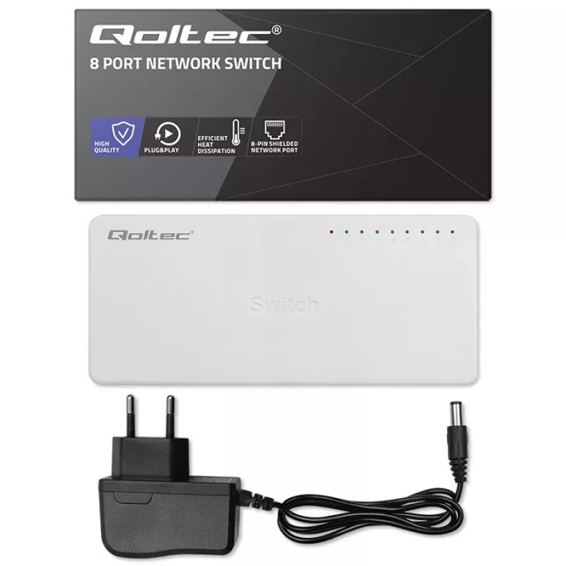 Qoltec tīkla slēdzis 8xRJ45 ports 1000Mbps LAN