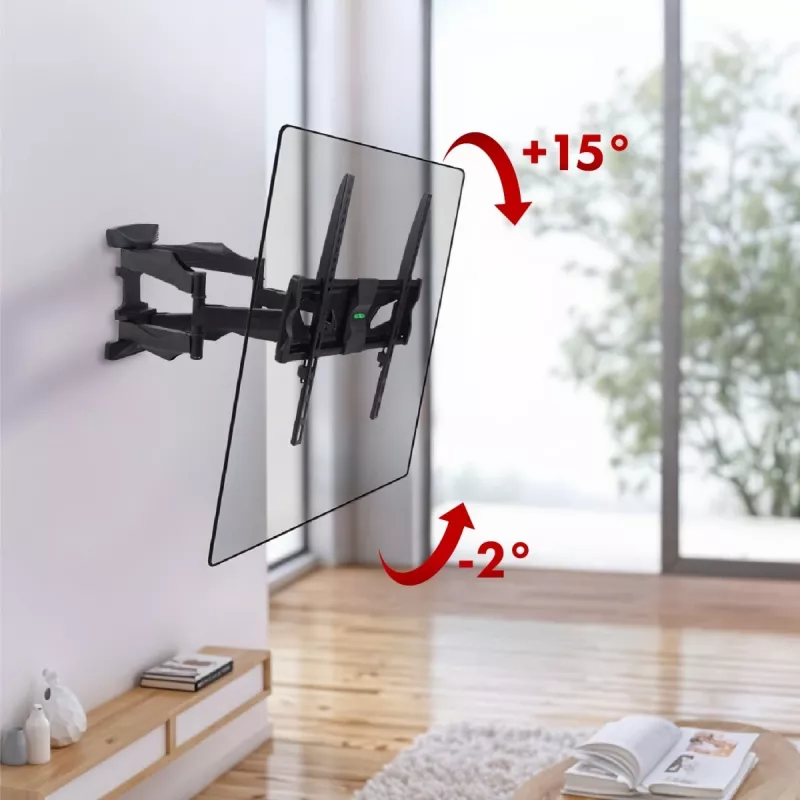 Sienas TV stiprinājums MACLEAN MC-781 ekrāniem no 66 līdz 177,8 cm (26–70 collas), slīpums -12–2°, VESA 100x100–400x400, maks. slodze 45 kg, melns