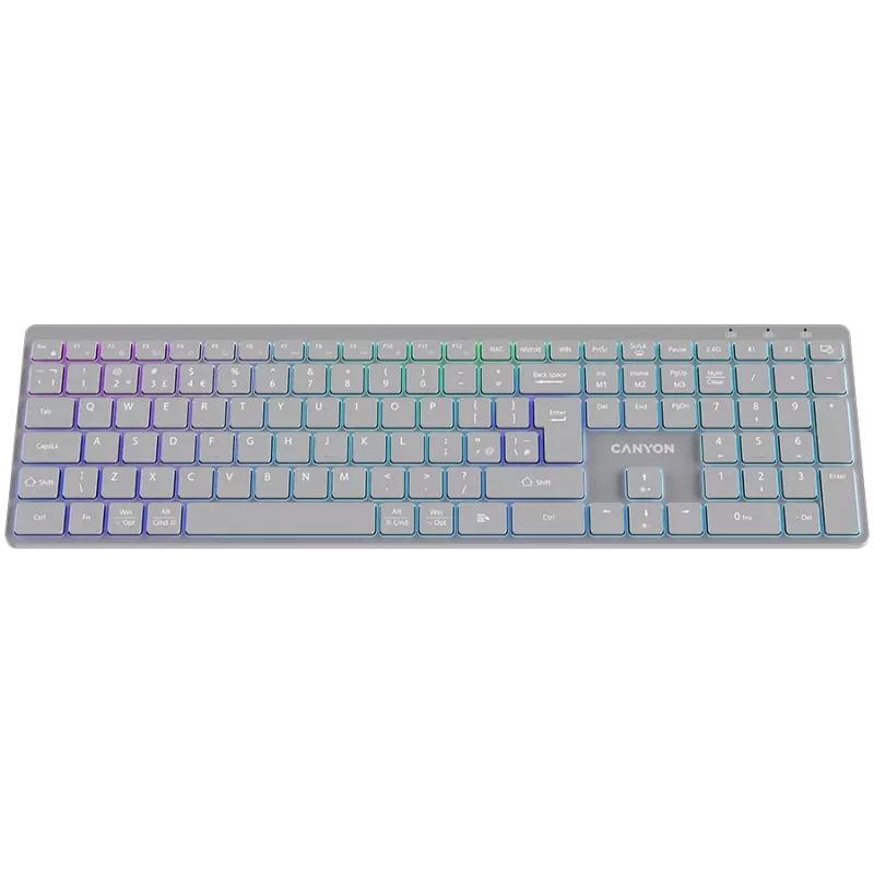 CANYON tastatūra HKB-W11 UK/US RGB divu režīmu bezvadu pelēka