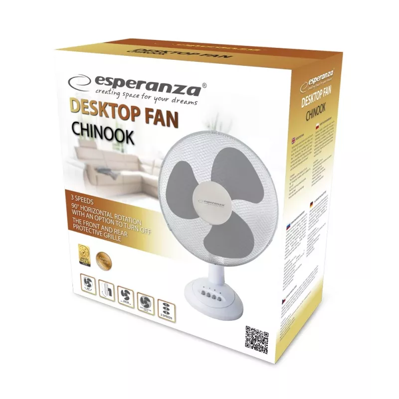 Esperanza EHF003WE, 12'' galda ventilators, balts un pelēks