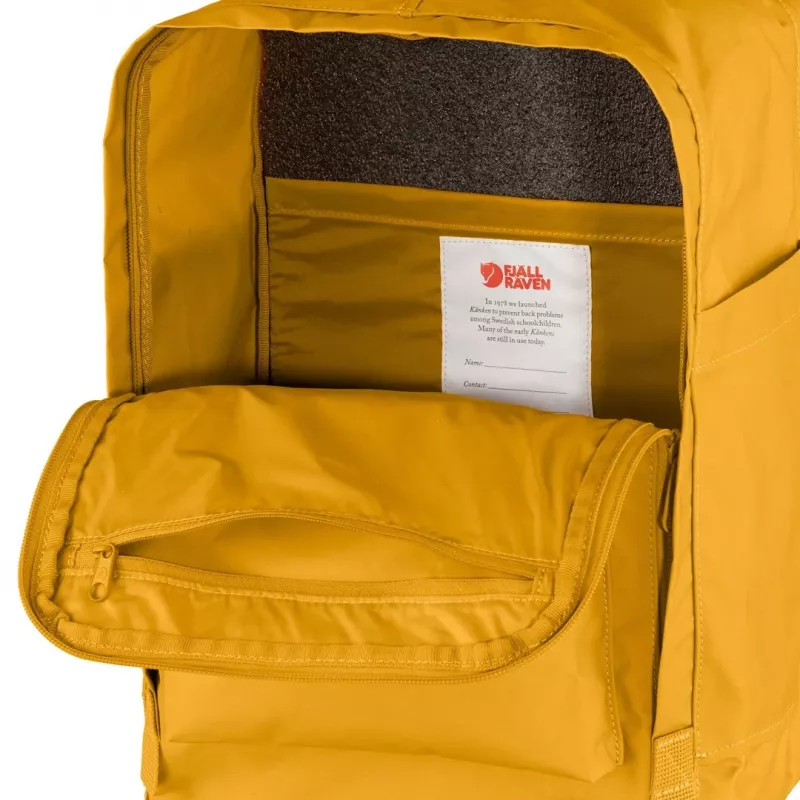 Mugursoma Fjällräven Kanken Laptop 13 inch — Ikdienas pilsētas mugursoma, dzeltena, 250×160×350 mm, poliamīds/PP/vinils