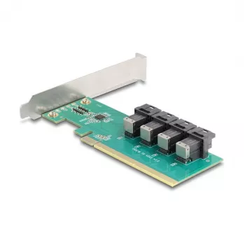 DELOCK PCIe x16 bifurkācijas karte uz 4× iekšēju SFF-8643 NVMe, zema profila