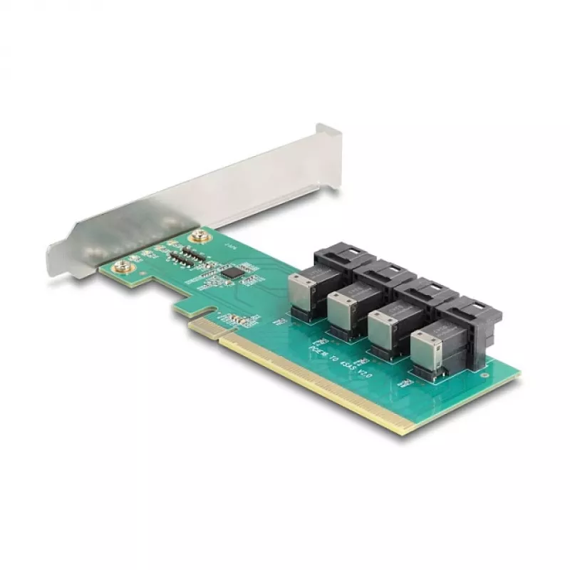 DELOCK PCIe x16 bifurkācijas karte uz 4× iekšēju SFF-8643 NVMe, zema profila
