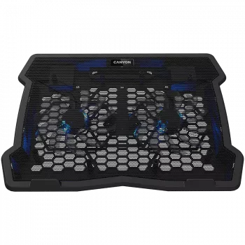 CANYON NS03, dzesēšanas statīvs ar diviem ventilatoriem un 2x2.0 USB centrmezglu, atbalsta 10”–15,6” klēpjdatorus, ABS plastmasa un dzelzs, ventilatora izmēri: 125×125×15 mm (2 gab.), līdzstrāva 5 V, ventilatora ātrums: 800–1000 apgr./min., izmēri