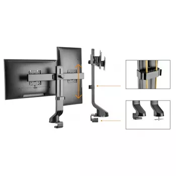 Monitoru turētājs MACLEAN MC-854 diviem monitoriem 17–27 collas VESA 75x75 / 100x100, dubultās sviras galda stiprinājums