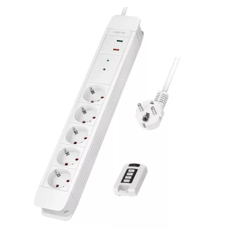 LogiLink LPS402 strāvas pagarinātājs 1,5 m 5 maiņstrāvas rozetes iekštelpām balta