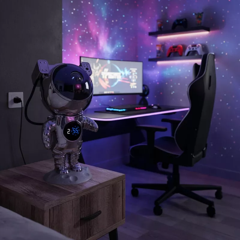 Hawk HW-STAR02 astronauta zvaigžņu projektors ar pulksteni hroma izpildījumā