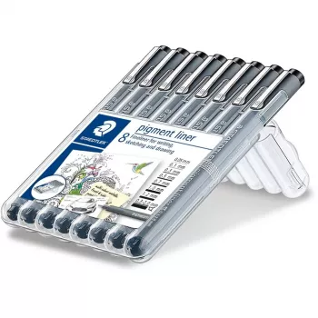 Smalkās uzpildes pildspalvas Staedtler pigment liner 308 Melnas 8 gab.
