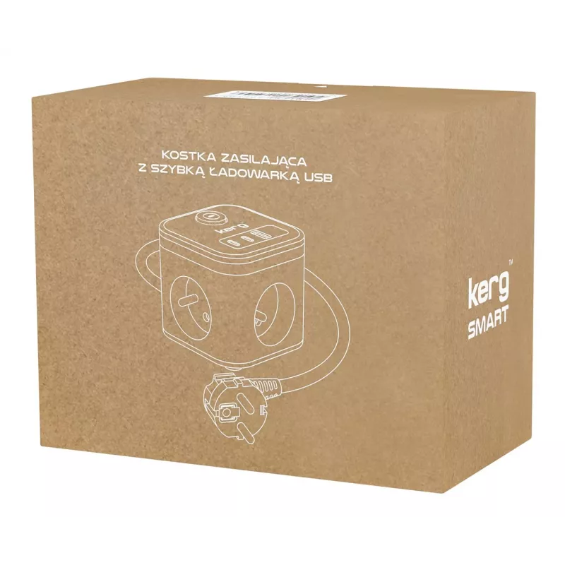 Strāvas sadalītājs Kerg SMART – 3 maiņstrāvas rozetes F tips ar 3 USB (2×A + 1×C), 1,5 m kabelis, 16A 230V, melns