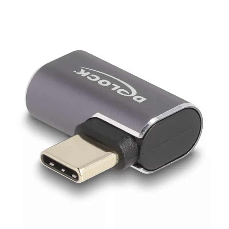 DELOCK USB adapteris 40 Gbps USB Type-C PD 3.0 100 W vīrišķais uz sievišķo leņķveida pa kreisi/pa labi 8K 60 Hz metāls