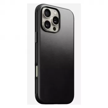 Mobilā tālruņa vāciņš Nomad Modern Leather vāciņš iPhone 16 Pro Max, 6.9 collas (17.5 cm), melns, āda+PC+TPU