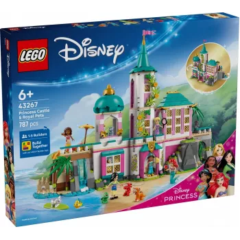 LEGO Disney princeses pils un karaliskie mājdzīvnieki būvkomplekts 43267 — 787 detaļas, 5 minifigūras, vecums 6+, 320×460×100 mm
