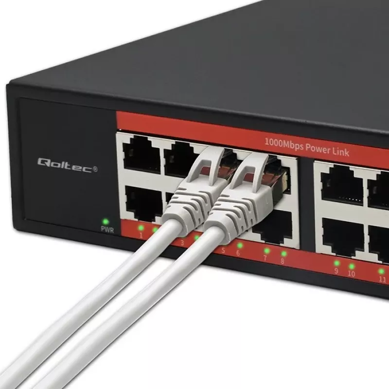 Tīkla slēdzis QOLTEC 52364 — Gigabit Ethernet PoE 16xRJ45, 2xSFP
