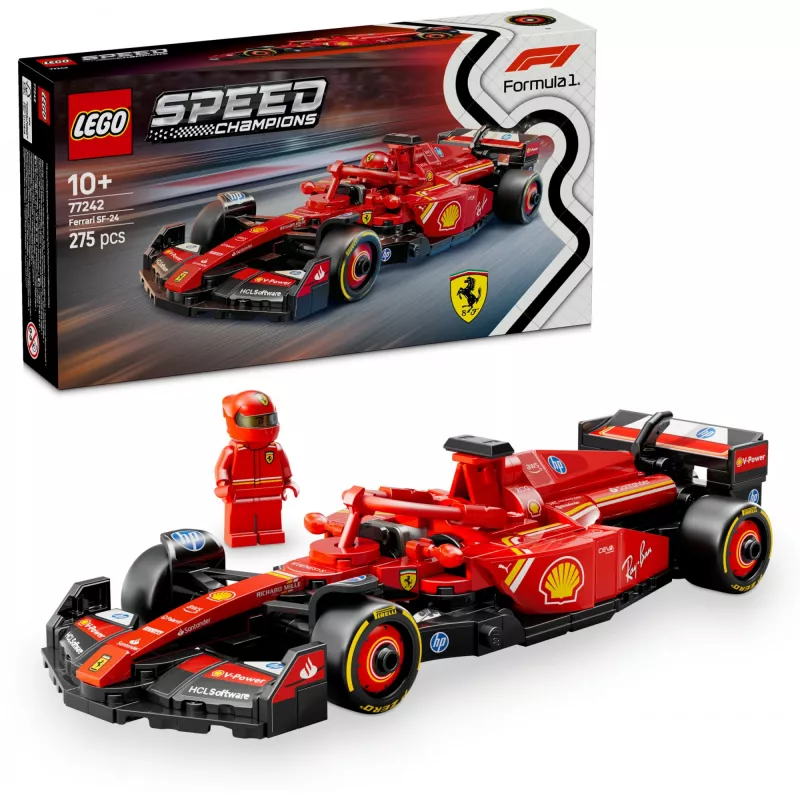 LEGO Speed Champions Ferrari SF-24 F1 sacīkšu auto komplekts 77242 — 275 gab., 1 minifigūra, 10+ gadi
