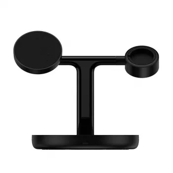 Baseus Swan 3-in-1 bezvadu magnētiskās uzlādes kronšteins 20 W melns (universālā versija; komplektā: USB–Type-C 3 A 1 m)