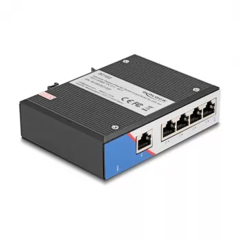 Ethernet slēdzis DELOCK 80162 — 5‑portu Gigabit RJ45 DIN sliedes montāžai