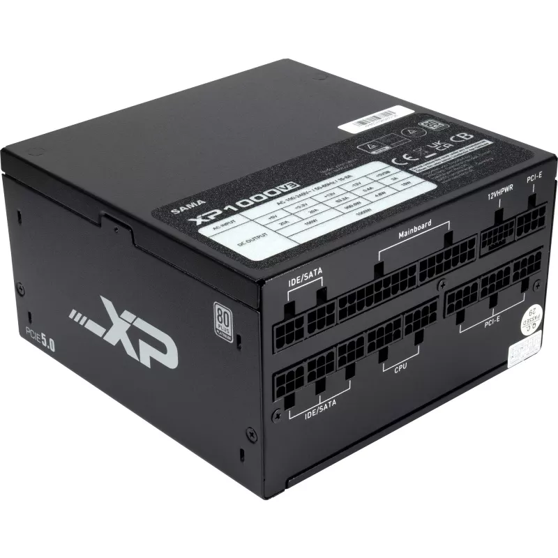 SAMA XPH-1000A, datora barošanas bloks 1x 12 kontaktu augstas jaudas GPU, 3x PCIe, kabeļu pārvaldība, 1000 vati