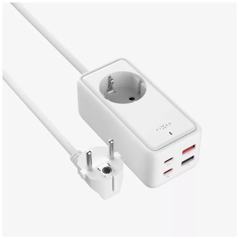 Strāvas pagarinātāja adapters FIXED FIXCS65-1.5-WH ar 2× USB-C PD 65W un 2× USB-A pieslēgvietām