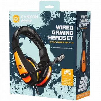 CANYON Star Raider GH-1A, Gaming austiņas ar 3,5 mm ligzdu, regulējamu mikrofonu un skaļuma kontroli, ar 2in1 3,5 mm adapteri, 2 m kabeli, melnas, 0,23 kg