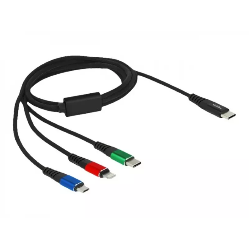 DeLOCK USB lādēšanas kabelis 3 vienā USB Type-C uz Lightning Micro USB 1 m