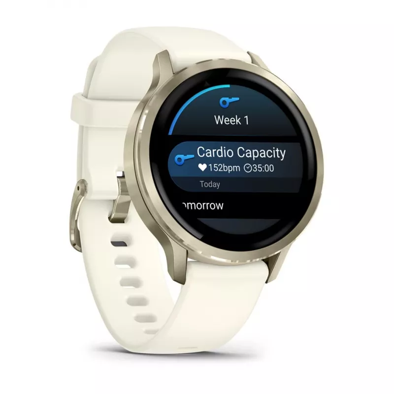 Viedpulkstenis GARMIN Venu 4, 41 mm zelta korpuss, 1,2 collu AMOLED 390×390, GPS, Wi‑Fi, 5 ATM, 10 dienu akumulators