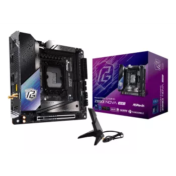 Mātesplate ASRock Phantom Gaming Z890I Nova WiFi — Intel Z890, LGA 1851, mini ITX, DDR5, 2x M.2, Wi‑Fi 6E/7, 5Gb LAN, Thunderbolt