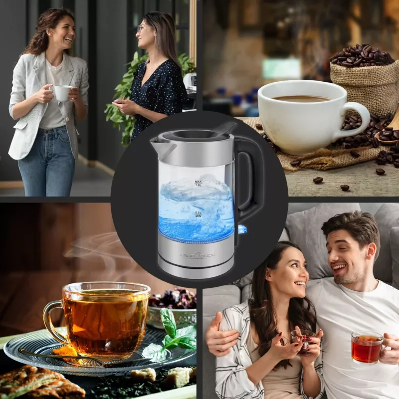 ProfiCook PC-WKS 1229 G elektriskā tējkanna 1 L 1600 W Nerūsējošais tērauds, Caurspīdīga