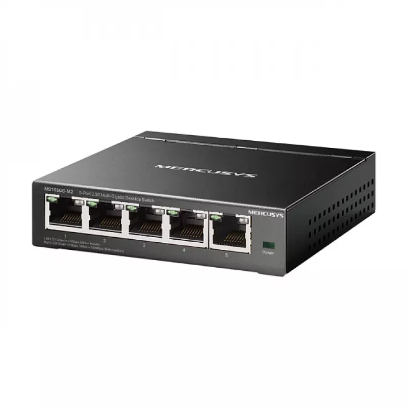 Nepārvaldāms tīkla slēdzis TP-LINK Mercusys MS105GS-M2 — 5 portu Gigabit Ethernet (10/100/1000), melns