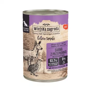 WIEJSKA ZAGRODA Meža garšu stirnas gaļa ar paipalām - mitrā suņu barība - 400g