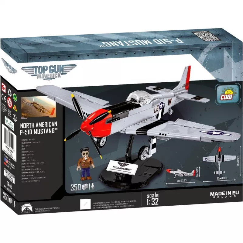 Top Gun Maverick P51D Mustang, konstrukcijas rotaļlieta mērogā 1:32