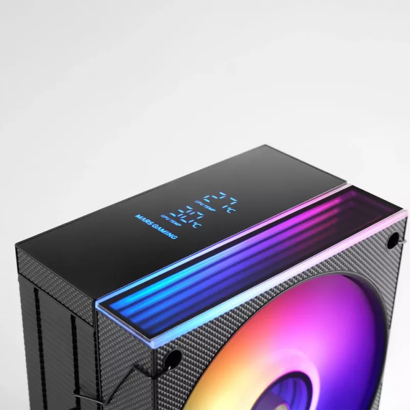 Gaisa dzesētājs TACENS Mars Gaming MCPU-LCD, 120 mm ventilators, TDP 300 W, atbalsta LGA1700/1200/115x/1366 un AM4/AM5, melns