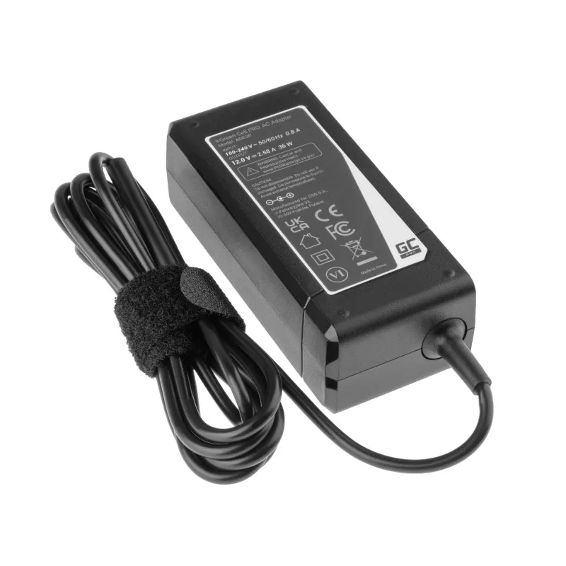 Strāvas adapteris zaļa Cell AD63P 36W 12V 2.58A iekštelpu klēpjdatora lādētājs, melns