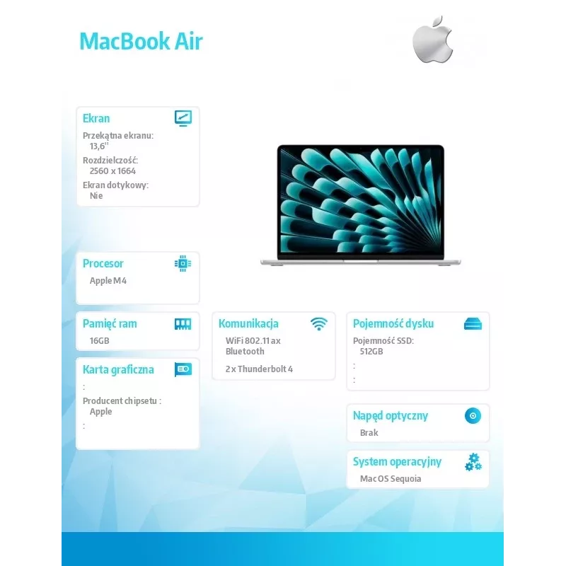 MacBook Air 13,6 collas: M4 10/10, 16GB, 512GB SSD, 35W, GER - Sudraba