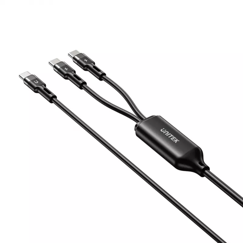 USB-C 2-in-1 kabelis Unitek C14146ABK01 1,8 m, USB-C uz USB-C, 100 W PD, melns