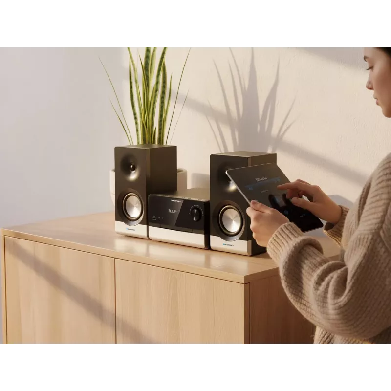 Mājas audio mikrosistēma BLAUPUNKT MS40.2BT — 2×50 W RMS, Bluetooth, CD, USB, HDMI ARC, optiskā ieeja, LED displejs (melna)