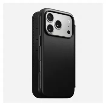 Mobilā tālruņa ādas vāciņš Nomad Modern Leather Folio Cover iPhone 17 Pro, 16 cm (6,3 collas), melns, 4 karšu kabatiņas