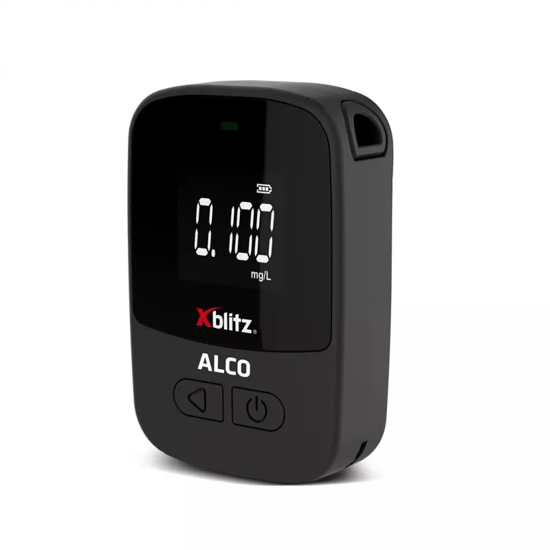 Rokas elektroķīmiskais alkohola testeris Xblitz ALCO — BAC 0–4%, precizitāte 0,05%, LCD, 5 iemuti, 2×1,5V baterijas