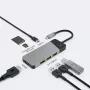USB Type‑C centrmezgls zaļa Cell HUBGC01 — 7 pieslēgvietas: 3×USB‑A 3.2 Gen 1, 1×USB‑C 3.2 Gen 1, HDMI, microSD+SD karšu lasītājs — sudrabains