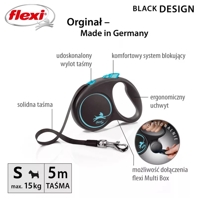 Flexi automātiskā pavada Melns Design S 5 m, zila