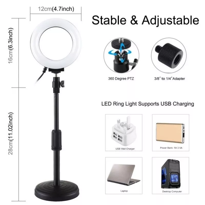 Puluz PU391 gredzenveida LED lampa ar regulējamu pamatni