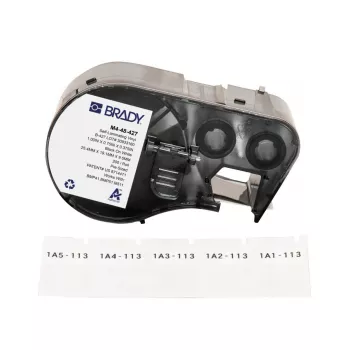 Brady, M4-48-427, pašlaminējošs vinils, balts/caurspīdīgs, 19,05 x 9,53(25,40) mm, pastāvīgs, kabeļa diametram 2,70–5,10 mm (200 gab.) (170752)