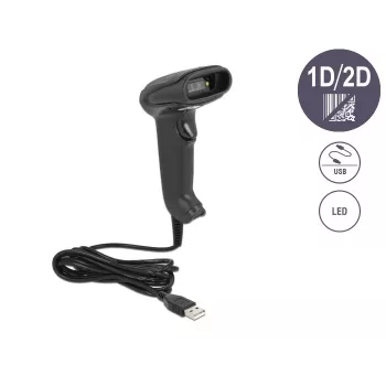 Rokas svītrkoda skeneris DeLOCK USB 1D 2D, vācu versija