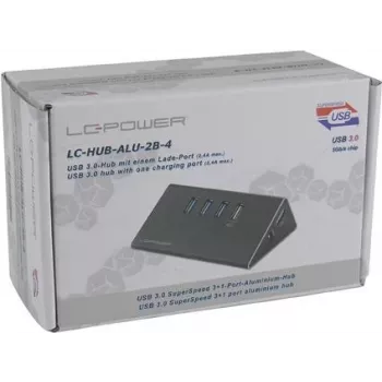 LC Power LC-HUB-ALU-2B-4 - centrmezgls - 3 x SuperSpeed USB3.0 + 1 x SuperSpeed USB3.0 (lādēšanai) - galddatoriem (LC-HUB-2B-4)