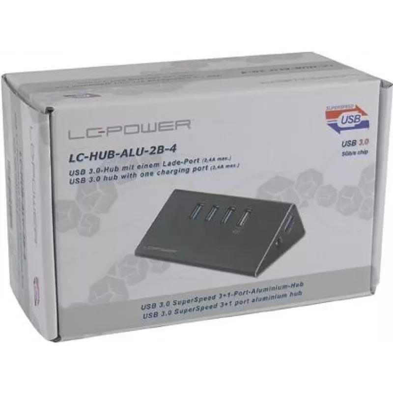 LC Power LC-HUB-ALU-2B-4 - centrmezgls - 3 x SuperSpeed USB3.0 + 1 x SuperSpeed USB3.0 (lādēšanai) - galddatoriem (LC-HUB-2B-4)