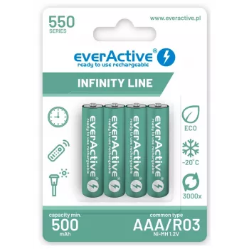 Uzlādējamās AAA NiMH baterijas everActive EVHRL03-550 1.2V 550mAh iepakojumā pa 4, cilindriskas R03