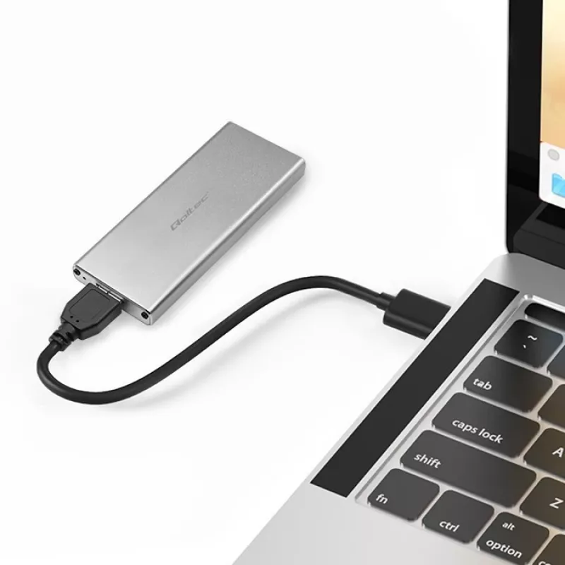 Alumīnija korpuss QOLTEC 51833 M.2 SSD, SATA uz USB 3.0, atbalsta līdz 2TB