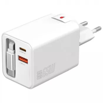 Iekštelpu USB-C/USB-A ātrais lādētājs 4smarts 541065 — Universāls AC 100–240V, Max 20V, 0,7 m kabelis, balts