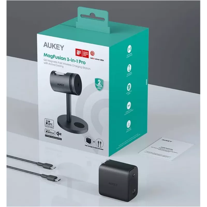 Bezvadu lādētājs 3in1 ar dzesēšanu LC-MC311A 15W Qi2 MagSafe + 30W PD barošanas adapteris