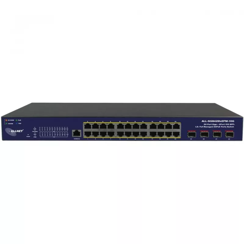 Tīkla slēdzis ALLNET ALL-SG8428v2FPM-10G — 24+4 porti, PoE, 10G augšupsaites