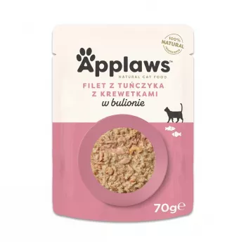 Mitrās kaķu barības paplāte Applaws Tunciņas fileja 70 g — pieaugušiem kaķiem, 16% olbaltumvielu, 80% mitruma, zivju garša